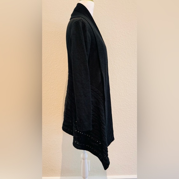 IZ Byer Ribbed Open Drape Front Asymmetrical Cardigan – Black, Size Large - Picture 4 of 16